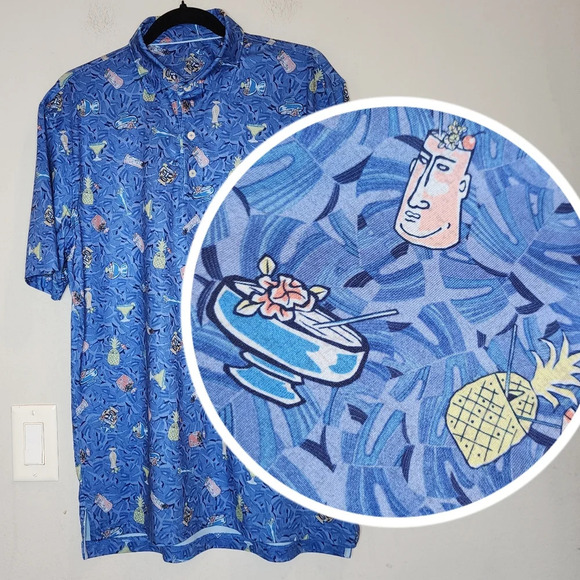 Johnnie-O Luau Prep-Formance Blue Short Sleeve Polo Shirt. Size medium - Picture 1 of 16